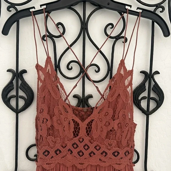 FREE PEOPLE Adella Lace Bralette Crinkle Lined Maxi Dress in Copper Brown Sz S. - Picture 5 of 16